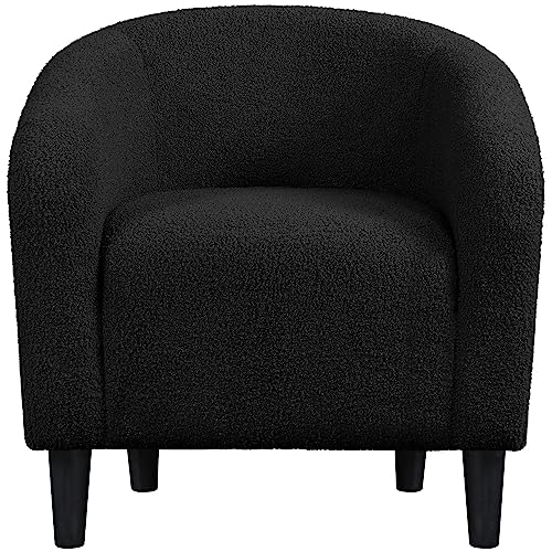 Topeakmart 28in Wide Small Sherpa Barrel Accent Chair for Bedroom, Black | Upholstered Furry Armchair, Compact Cozy Barrel Chairs with a Curved Silhouette for Small Spaces, Living Room Bedroom Corner - color: Black, style: Set of 1