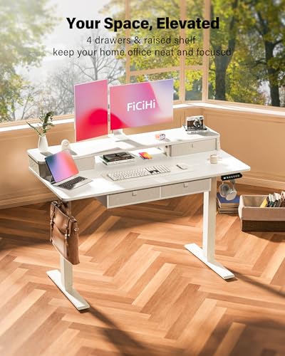 FiCiHi 48x24 Inch Electric Standing Desk, 4 Drawers, Adjustable Height Desk - color: White, size: 48"x24" (4 Drawers)