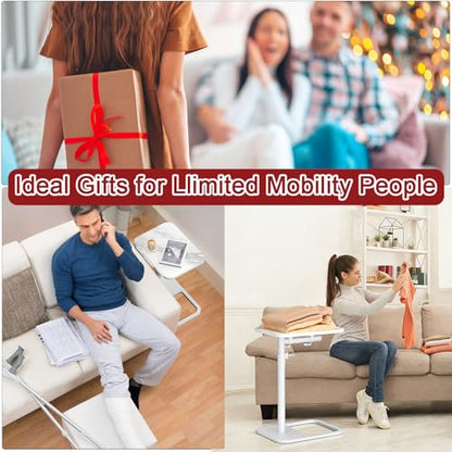 GOYLSER Adjustable Height Sofa C Table, 360° Swivel/180° Flip-Over Panel Side Table with Tablet Slots for Small Spaces, Morden TV Tray Couch Tables for Dinner Eating (White Marble) - color: White Marble, style: Angle Tilt