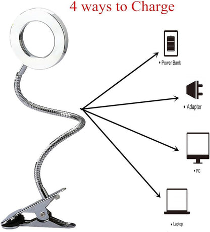 Dimmable 5W LED USB Plug Clip On Light Flexible Gooseneck Reading Lamp for Laptop, Book,Piano,Bed Headboard,Desk, 3 Lighting Colors, 10 Brightness Levels (Silver) - color: Silver