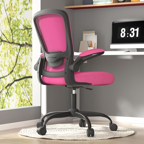 Mimoglad Ergonomic Office Chair - Desk Chair with Flip-up Armrests & 135° Recline, Adjustable Lumbar Support - Space-Saving Task Chair for Business/Team Office & Home (Modern, Rose-Carmine) - color: Rose-carmine