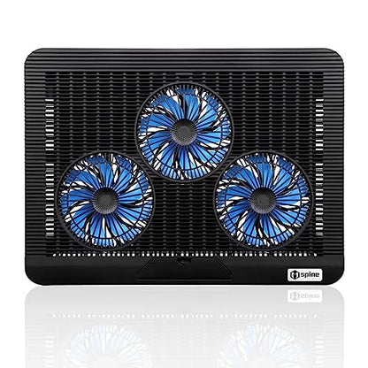 Laptop Cooling Pad, Mspine Laptop Cooler with 3 Blue Silent Fans, Ergonomic USB Powered Laptop Stand with Dual USB 2.0 Ports, Height-Adjustable Notebook Cooler for Notebook Under 17"- Black