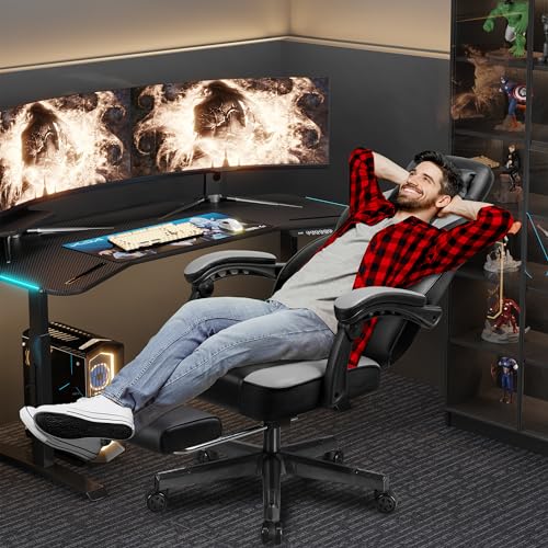 Shintenchi Gaming Chair,Video Game Chair with footrest and Massage Lumbar Support,Height Adjustable Game Chair with 360°Swivel Seat Ergonomic Computer Chair with Headrest for Office or Gaming(Grey) - color: Grey