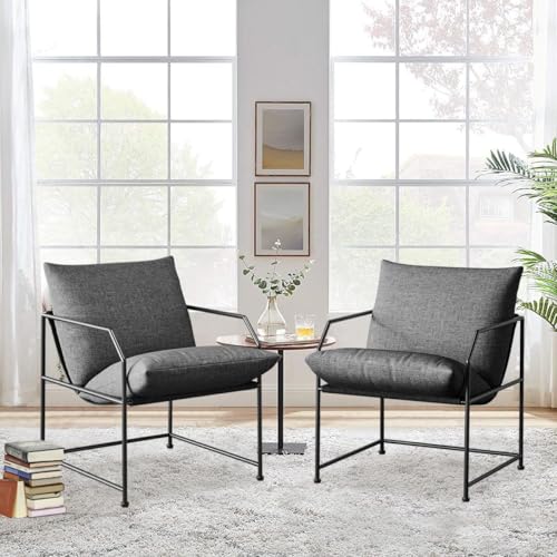 Accent Chair Living Room Chairs Accent Chairs Set of 2 Comfy Reading Chair for Bedroom Upholstered Lounge Chair Mid Century Modern Arm Chair Side Sofa Chair Armchair Waiting Room Chairs(Charcoal, 2) - color: Charcoal