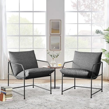 Accent Chair Living Room Chairs Accent Chairs Set of 2 Comfy Reading Chair for Bedroom Upholstered Lounge Chair Mid Century Modern Arm Chair Side Sofa Chair Armchair Waiting Room Chairs(Charcoal, 2) - color: Charcoal