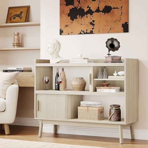 ONBRILL 44" Sideboard Buffet Cabinet with Outlet/Sliding Door Natural White - color: Natural White, size: 44"