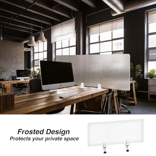 Tatuo 4 Pcs 47.2'' L x 15.8'' W Desk Privacy Panel Frosted Acrylic Office Desk Divider Partition with Adjustable Universal Base for Offices Schools Reception Area Call Centers