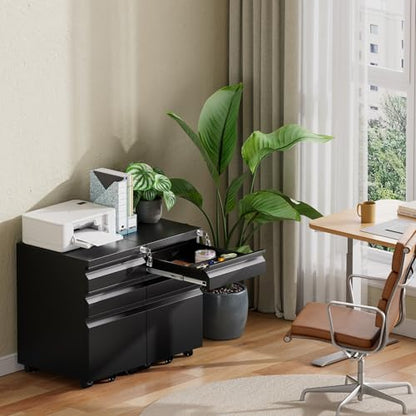 3 Drawer Mobile File Cabinet with Lock, Fully Assembled - color: Black