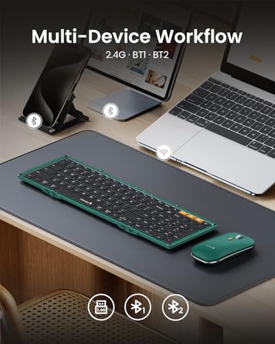 ProtoArc XKM01 Full-Size Foldable Keyboard Mouse Combo for Travel, Green - color: Green