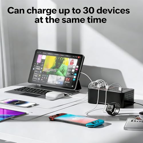 150W USB C Charging Station, 30 Port Fast Multi Device Charger (15 USB-C + 15 USB-A) Desktop Charger Hub, Compatible with iPhone Samsung iPad Google Pixel Tablets & Other USB Electronics