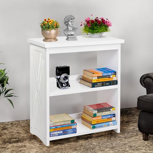 Natural Wood Bookshelf, 3 Tier Bookcase, Freestanding Display Storage Shelves Open Bookshelf for Bedroom, Living Room and Office (Brown, Open Table) (White, Table Open) - color: White, size: Table Open