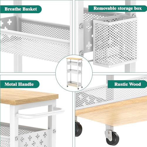 XYZLVSI Slim Rolling Storage Cart, 4 Tier Narrow Shelf for Small Spaces - color: White