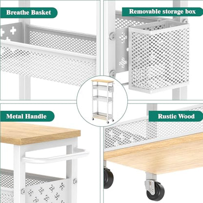XYZLVSI Slim Rolling Storage Cart, 4 Tier Narrow Shelf for Small Spaces - color: White
