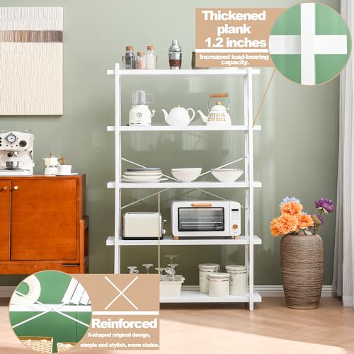 HCHQHS Bookshelf, 5-Tier Industrial Bookcase, White Open Book Shelf, Freestanding Tall Bookshelves with Metal Frame - color: Cloud White, size: 5-Tier (35.8"W x 65.7"H)