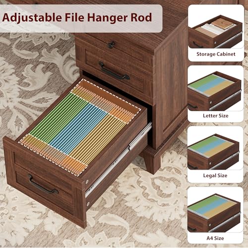 53.5" Executive Desk with Power Outlet, Home Office Desk with Drawers, Wooden Work Desk with File Cabinet, Computer Desk for Work, Study, Writing, Brown - color: Brown