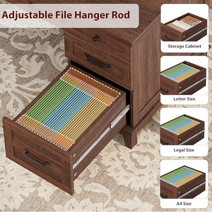 53.5" Executive Desk with Power Outlet, Home Office Desk with Drawers, Wooden Work Desk with File Cabinet, Computer Desk for Work, Study, Writing, Brown - color: Brown