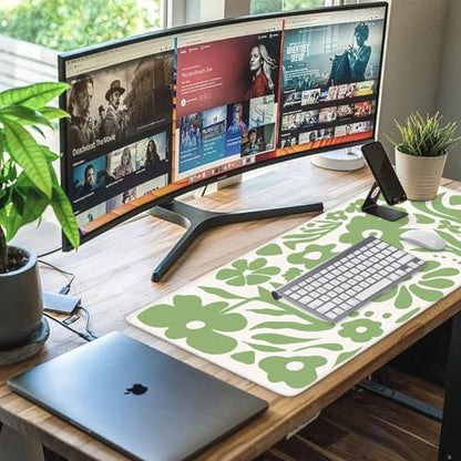 iCasso Desk Mat, Desk Matt for Desktop, Cute Desk Pad Mat, Green Flowers - color: Green Flowers