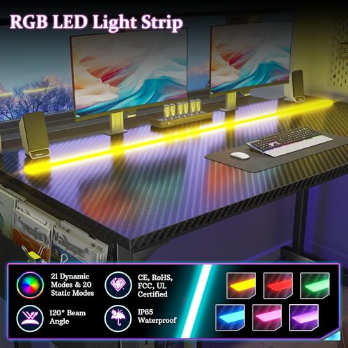 DurayLoly 40" Gaming Desk with Waterproof LED Lights for Bedroom,Black - color: Black, size: 40 IN