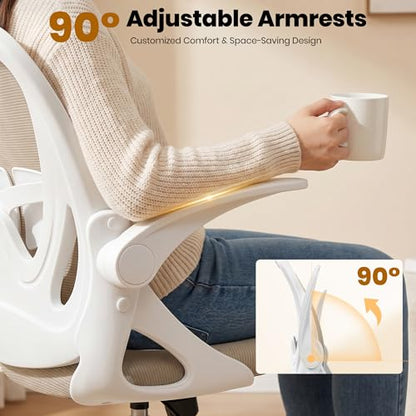 Drafting Chair Tall Office Chair with Flip-up Armrests Executive Ergonomic Computer Standing Desk Chair with Lumbar Support and Adjustable Footrest Ring（Khaki） - color: Khaki, size: 934-Z