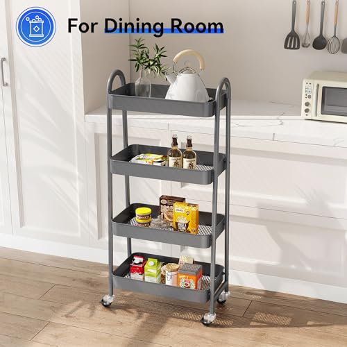 NEWBULIG 4-Tier Metal Rolling Storage Utility Cart with Lockable Wheels - color: Gray, size: 4 Tier