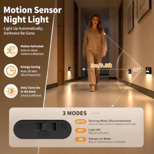 WOBSION Motion Sensor Night Light, Rechargeable Stick-On Wall Sconce - color: Black