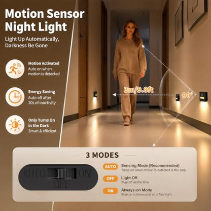 WOBSION Motion Sensor Night Light, Rechargeable Stick-On Wall Sconce - color: Black