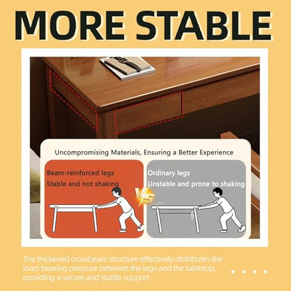 KEIKI Solid Wood Writing Desk with Drawers, 47" Computer Desk for Home Office Work, Study, Walnut - color: Walnut