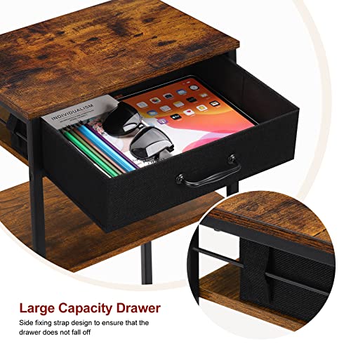 BTY Printer Stand with Storage 3 Tier Home Printer Table with Drawers Multifunctional Under Desk Printer Shelf Holder Industrial End Table Nightstand for Fax Machine Scanner Files Brown