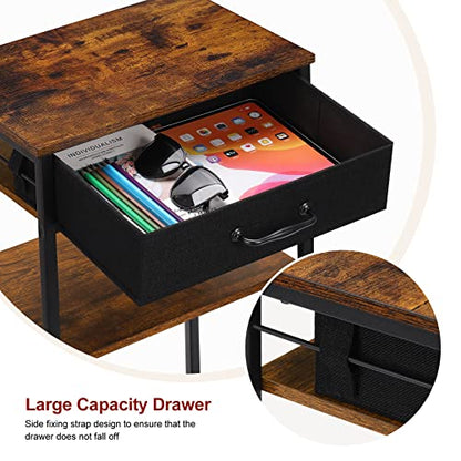 BTY Printer Stand with Storage 3 Tier Home Printer Table with Drawers Multifunctional Under Desk Printer Shelf Holder Industrial End Table Nightstand for Fax Machine Scanner Files Brown