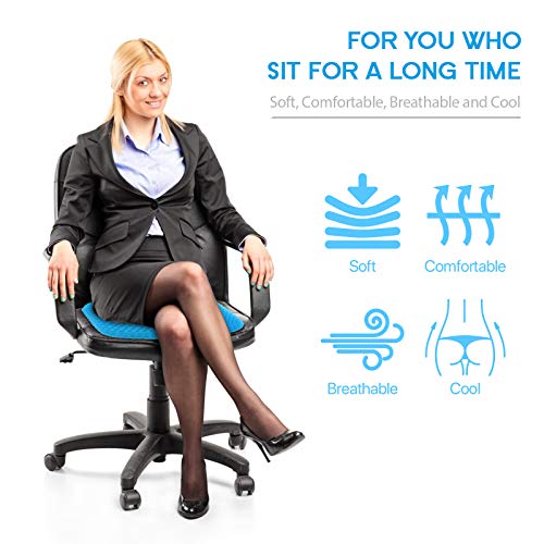 Gel Seat Cushion for Long Sitting, (Thick & Large) Cushion for Wheelchair | Gel Cushion for Office Chair, Soft & Breathable, Chair Cushion, Gel Car Seat Cushion for Hip Pain (Blue Cushion+Black Cover)