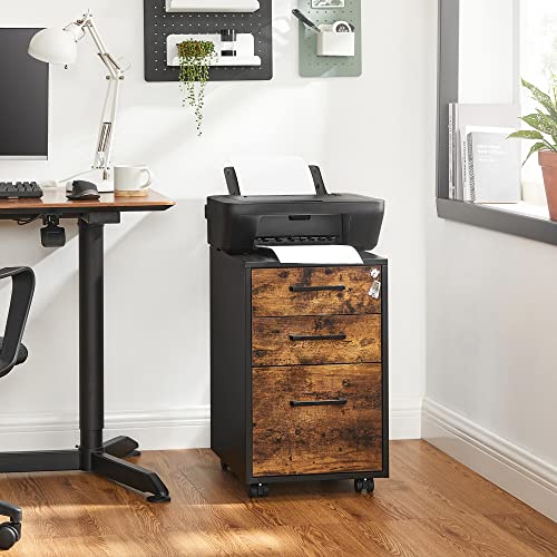 SONGMICS File Cabinet, Pre-Assembled Except Wheels and Handles, Office Filing Cabinet with Lock, for A4, Legal, Letter Sized Documents, 17.7 x 14.4 x 23.6 Inches, Rustic Brown and Black UOFC110B01V1 - color: Rustic Brown + Black, style: 3 drawer (23.6"H)