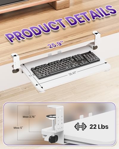 Ergonomic Mouse & Keyboard Tray Under Desk, 20x11.8 in Board, White - color: White, size: Small
