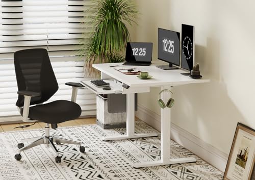 Claiks Electric Standing Desk 48x24 with Keyboard Tray White | Splice board desktop, 28.3-46.5 inch height range, 176 lbs capacity, 3 memory presets, quiet motor - color: White
