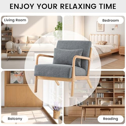 Mid Century Modern Accent Chair Set of 2, Upholstered Chair for Living Room, Accent Chair with Lumbar Pillow Solid Wood Frame Reading Chair Armchair for Bedroom Small Spaces, Darkgrey - color: Darkgrey