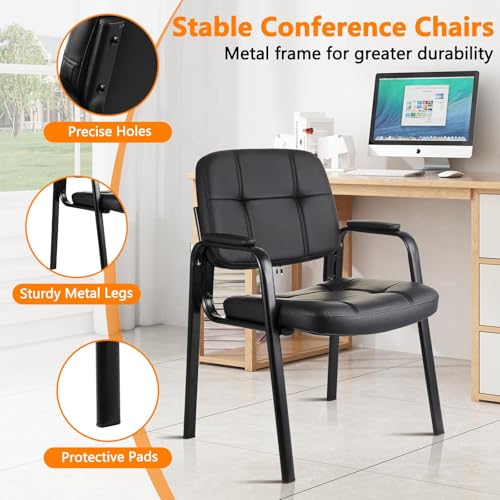 CLLATINA Waiting Room Chairs with Padded Arms Leather Guest Chair no Wheels for Office Reception and Conference Desk Black - color: Black, size: 1 pack