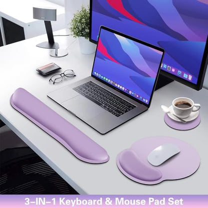 Mouse Pad with Wrist Rest Set, 3-in-1 Wrist Support Mousepad | Gaming Mat Pad with Anti-Skid Base,Ergonomic Mouse Pad Purple,Memory Foam Gel Wrist Rest for Computer Keyboard - color: Vanilla Purple