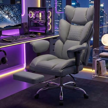 DUMOS Big and Tall Home Office Desk Chair, Executive Chair with Footrest - color: Grey, size: Adjustable Armrest