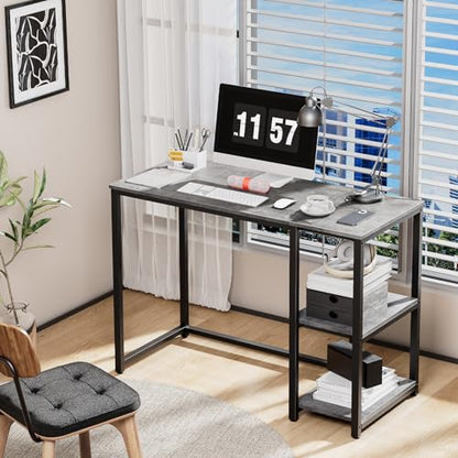 SINPAID Computer Desk 40 inches with 2-Tier Shelves Sturdy Grey Desks with Large Storage Space Modern Gaming Desk Study Writing Laptop Table, Gray - color: Grey, size: 40 IN