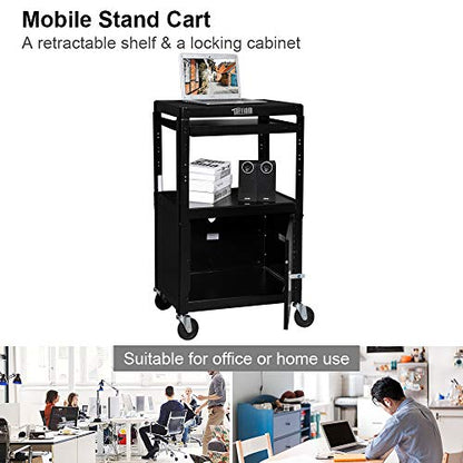 TUFFIOM AV Presentation Cart for Video Projector, Laptop Computer, Mobile Workstation Utility Media Cart for School Classroom Office, Rolling Storage Stand with Locking Cabinet Keyboard Shelf - style: AV Cart with Locking Cabinet