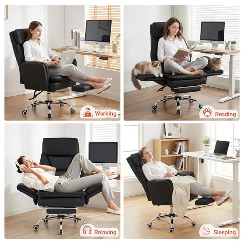 Big and Tall Office Chair, Ergonomic Computer Desk Chair with Footrest, Wide Seat Reclining Gaming Chair, Flip Armrests for Cross Legged Sitting, Heavy Duty Support up to 400LBS, PU, Black - color: Black