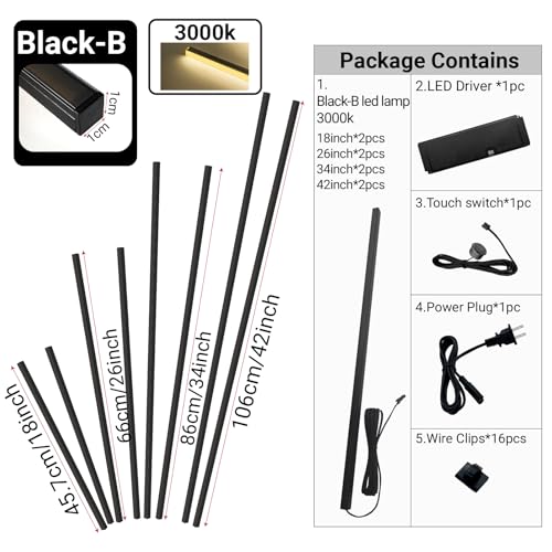 HAMRVL Black LED Recessed Lighting Kit - 8 PCS 3000K Warm White LED Strip Lights with Touch Control, Dimmable Self-Adhesive Wall Panel Lights for Wood Slat Wall Panels, Under Cabinet (Black Cover) - size: 18in＋26in＋34in＋42in/8 Pack