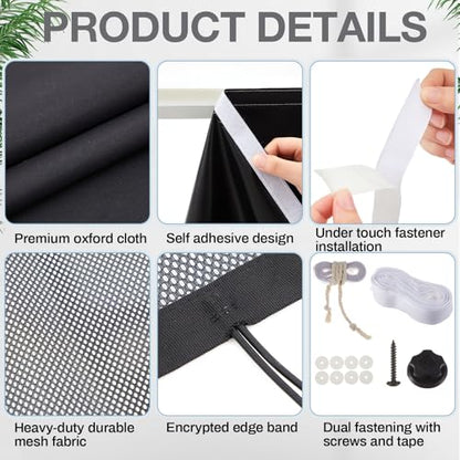 Tegeme 48" Under Desk Privacy Panel Self Adhesive Desk Curtain Skirt, Black - color: Black, size: 48''