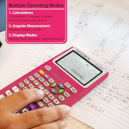 Scientific Calculator with Graphing, Includes Carrying Case, for College and High School Students, Calculus, Algebra, Geometry, Trigonometry, Statistics, Physics, Chemistry, Pink - color: Pink