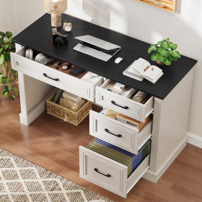 Halitaa Farmhouse 47" Executive Desk with File Drawer, Black Brown - color: Black, size: Style 2