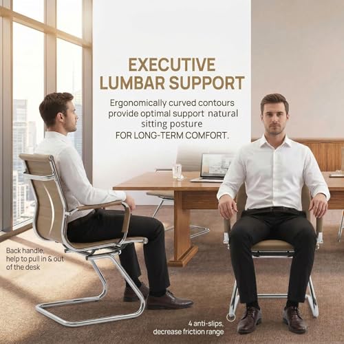Reception Chairs No Wheels Leather Conference Chair Heavy Duty Back Support Office Guest Chair, Set of 2 (Light Brown) - color: Light Brown, size: 2PCS
