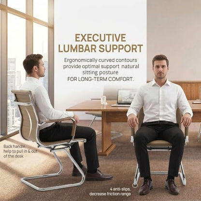 Waiting Room Chairs Set of 8, Office Desk Chair No Wheels, PU Leather Computer Chairs Mid Back Guest Chairs for School Reception Conference, Light Brown - color: Light Brown, size: 8PCS