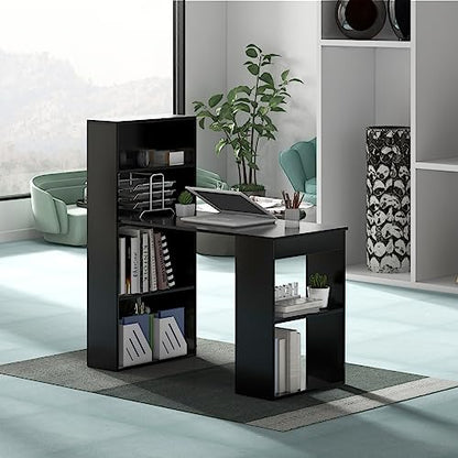 GIANTEX 48 Inch Computer Desk with Bookshelf, 3-in-1 Home Office Desk with 4-Tier Bookcase & CPU Stand, Space-Saving Reversible Writing Desk Work Table for Bedroom, Study Room, Office (Black) - color: Black