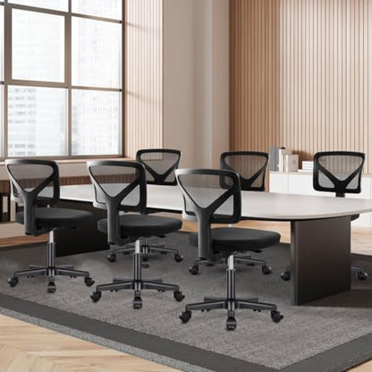 Armless Mesh Office Chair, Ergonomic Low Back Deskchair, Adjustable Rolling Task Computer Swivelchairs for Small Spaces Home Bedroom Study, Black - color: Black