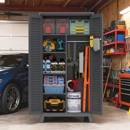 KEIKI 73'' H Metal Tool Storage Cabinet, Garage Storage Cabinet with Doors & Adjustable Shelves & Ample Storage Space for Garage, Home, Office, Utility Room