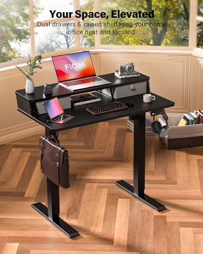 FiCiHi 40x24 Inch Electric Standing Desk, 2 Drawers, Adjustable Height Desk - color: Classical Black, size: 40"x24" (Standard)